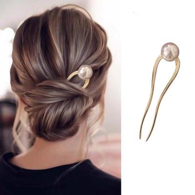 Forcine per capelli con perle finte coreane a forma di U in metallo a conchiglia, fermagli per capelli, spilli, bastoncini per capelli da donna e ragazza, crea chignon, accessori per lo styling dei capelli