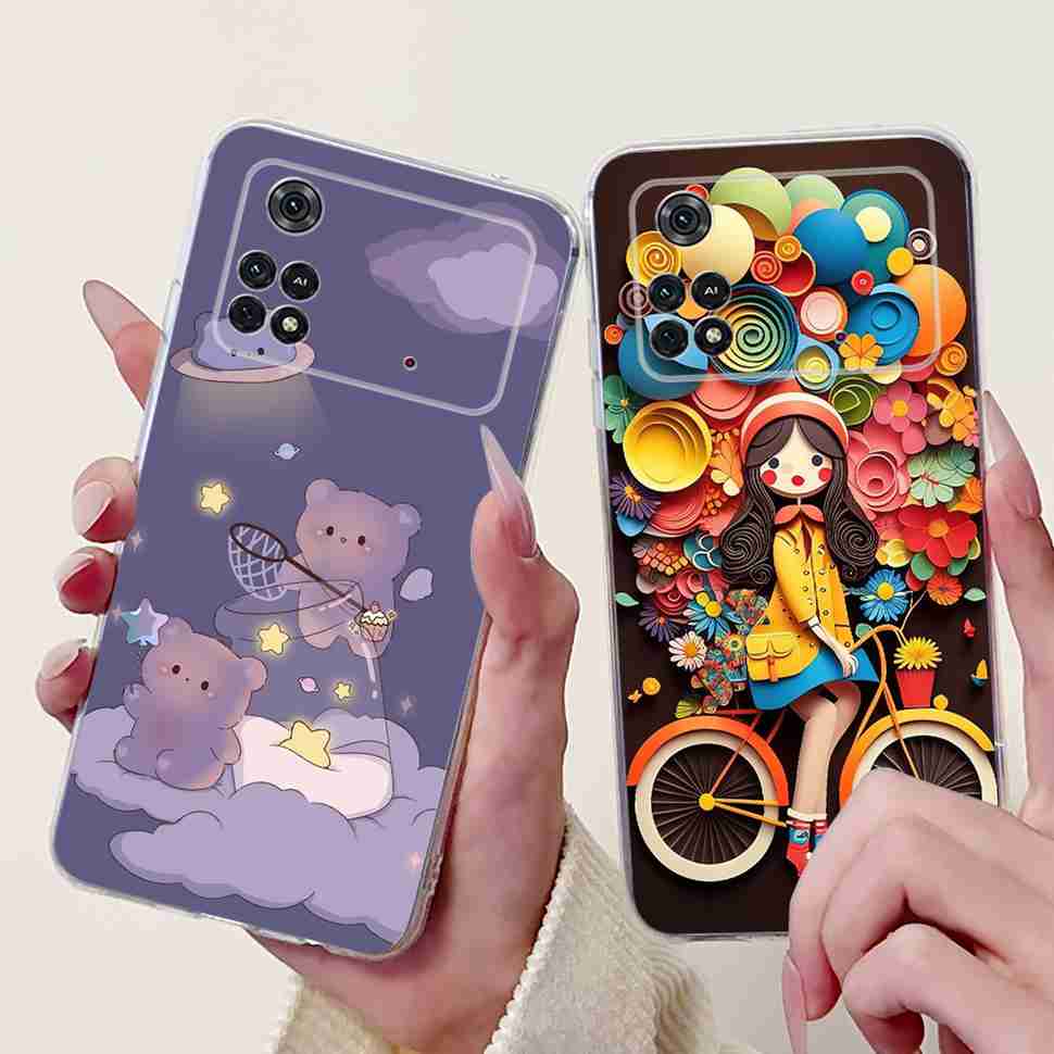 For Xiaomi POCO M4 Pro 4G 6.43" Case Fashion Girl Cute Bear Print Soft Silicon Cover For Poco M4Pro m4 Pro Protective Shell Capa