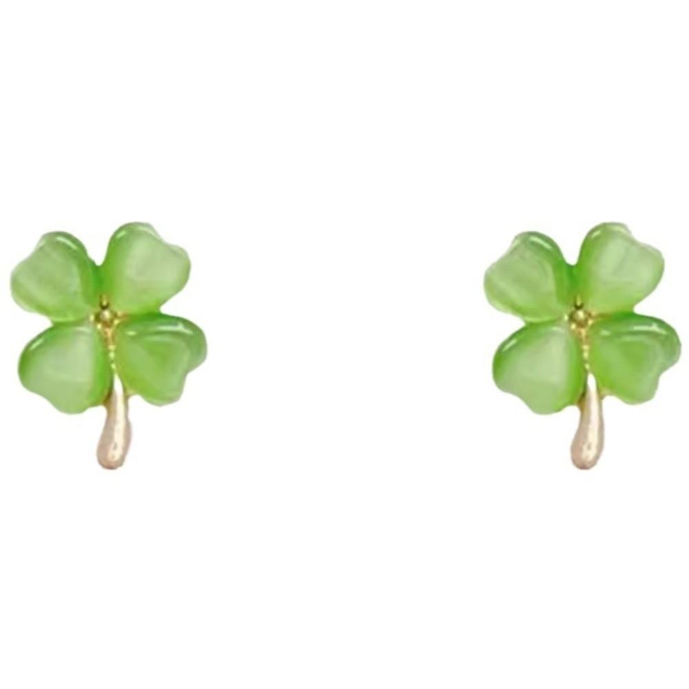 Cute Cat's Eye Stone Ear Stud Simple Friendship Earrings Four-leaf Clover Earrings  Women