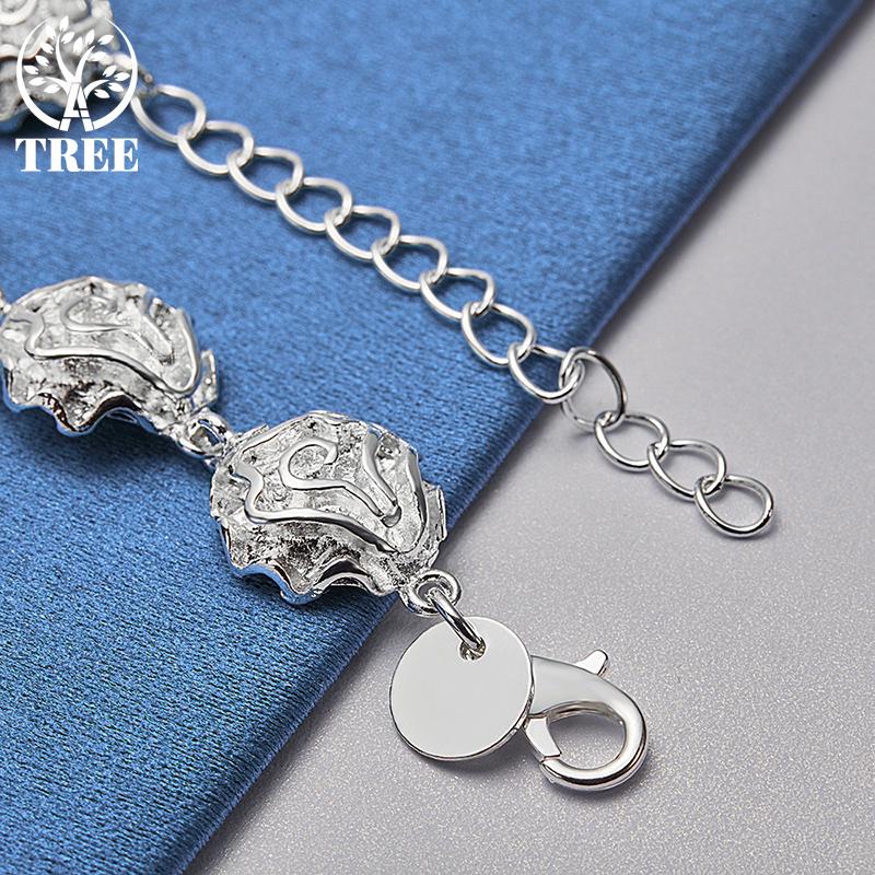 925 Sterling Silver Rose Flower Chain Bracelet Jewelry