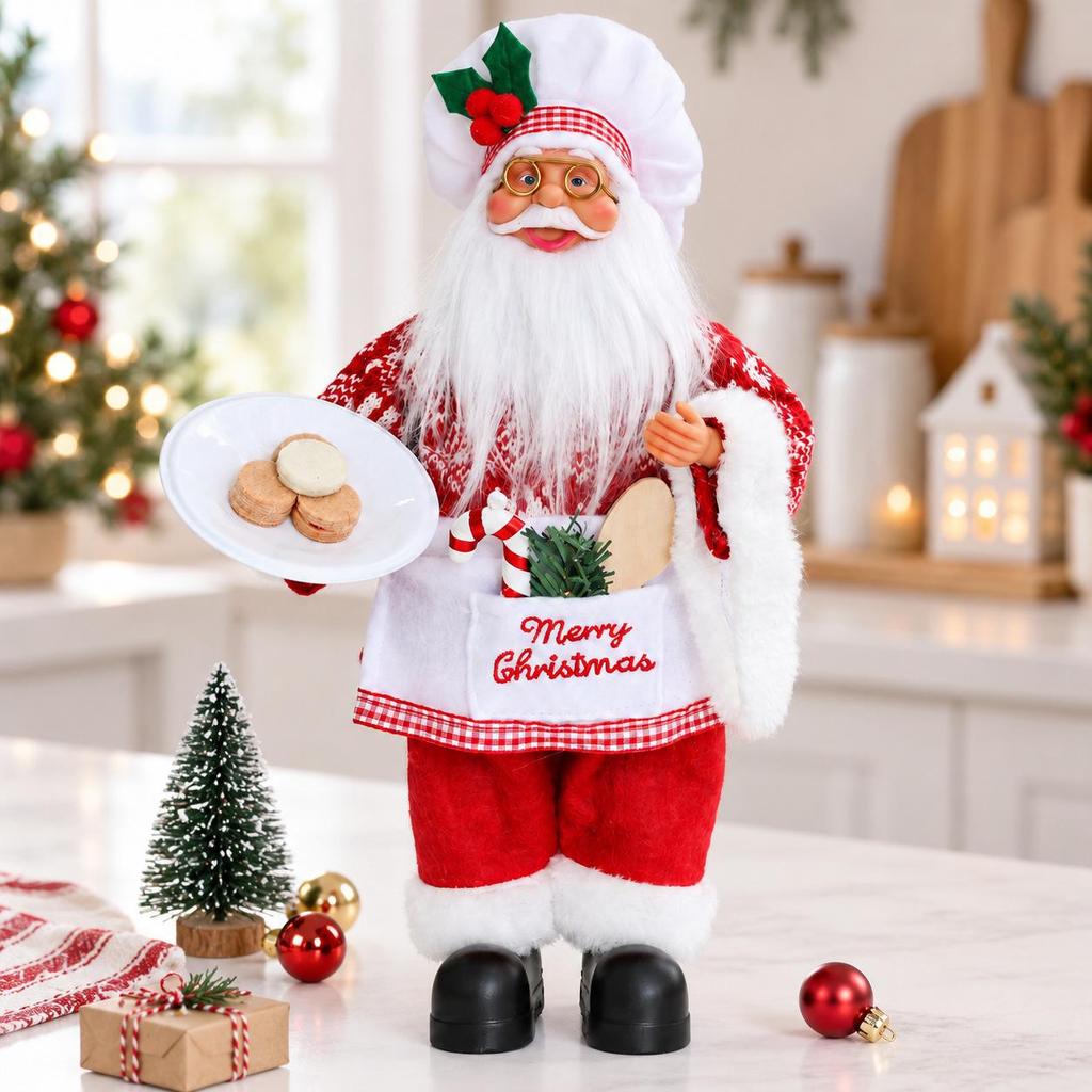 Santa Claus Chef Doll Ornament - Christmas Figure for Home or Window, Festive New Year Decoration