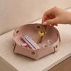Modern Office Desk Decor PU Leather Folding Storage Tray, Waterproof Portable Jewelry Dish, Valet Tray Retro Rivet Desktop Organizer for Entryway And