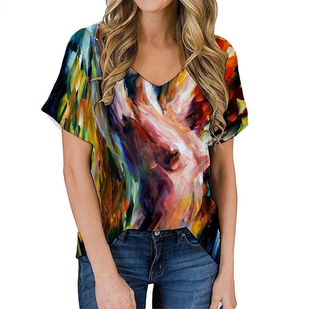 Fashion Spring  Tiger Print Blouses Short Sleeved V-Neck T Shirts Casual