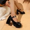 2025French  Jane High Heels Women Spring New Round Toe Shallow Mouth Temperament Not Tired Feet Bow Platform Single Shoes