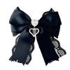 Rhinestone Crystal Ribbon Bow Brooch Polyester Vintage Fabric Bowknot Brooch Memorial Black Jewelry Necktie
