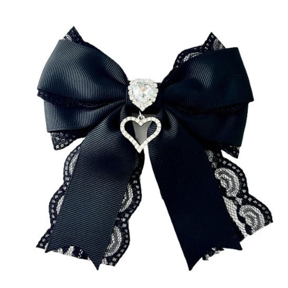 Rhinestone Crystal Ribbon Bow Brooch Polyester Vintage Fabric Bowknot Brooch Memorial Black Jewelry Necktie