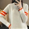 Round Neck Contrasting Cardigan for Women In Autumn and Winter Fashion Versatile Cashmere Knitted Sweater Skin-friendly Warm Bottom Shirt Top