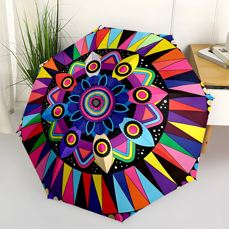 

1pc Colorful Mandala Pattern Automatic Folding Umbrella. Portable collapsible design, Best birthday festival gift yy250924162