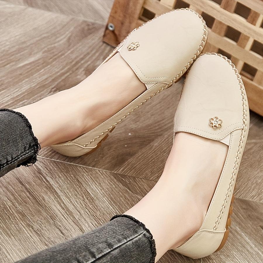 Women's Solid Color Flat Loafers, Casual Slip On Soft Sole Shoes, Lightweight & Comfortable Shoes