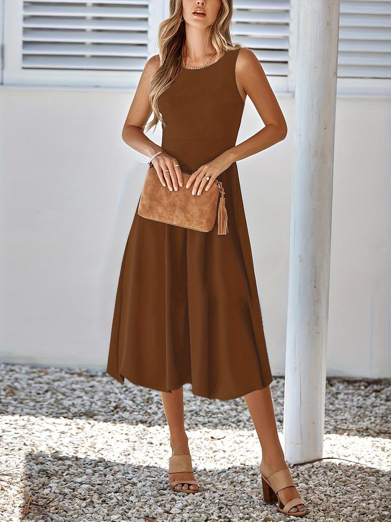 Europe America Summer Sleeveless Solid Color Dress - Slimming & Flattering.