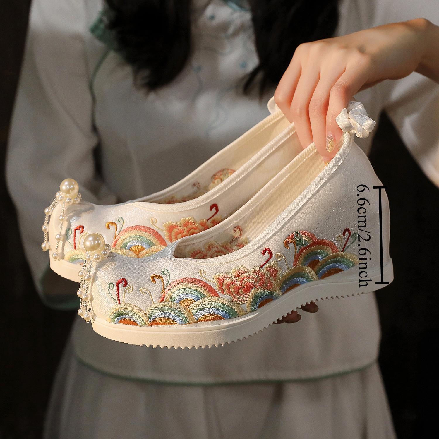 

Вышитые туфли Обувь ханьфу Антикварная старинная одежда с внутренней частью 3,6 см, увеличивающая рост, одинарные туфли 41