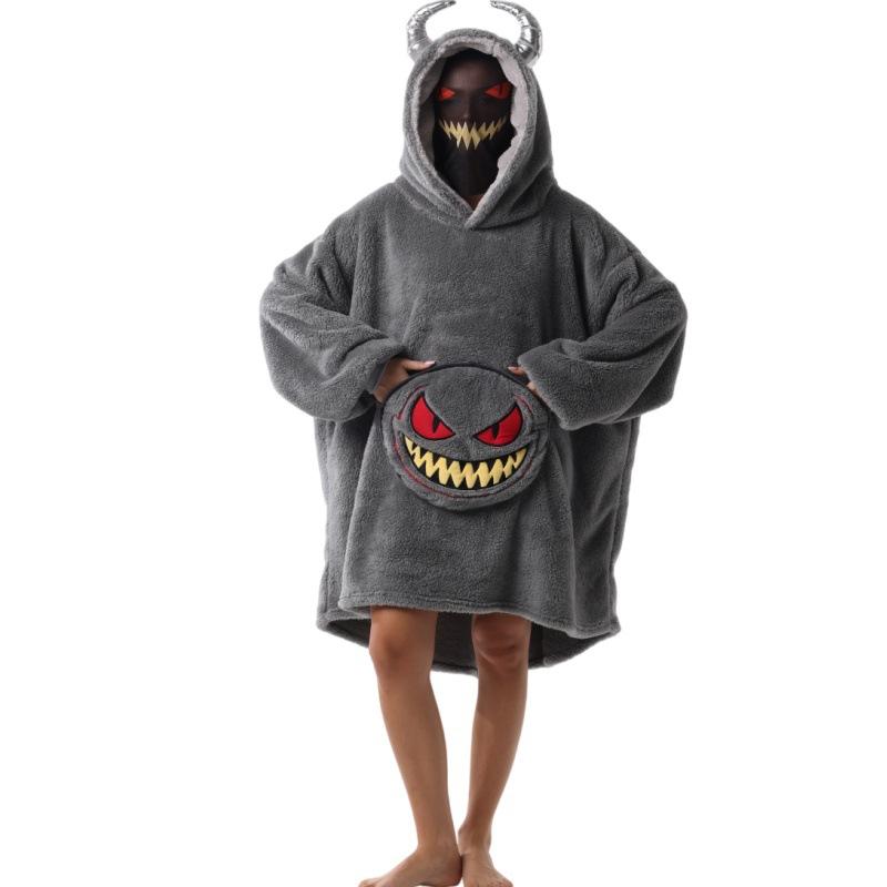 Women's Wearable Blanket Hooded Robe Oversized Winter Warm Flannel Sweatshirt Blanket Men's Hoodie Thick Fleece Blanket with Sleeves and Pocket