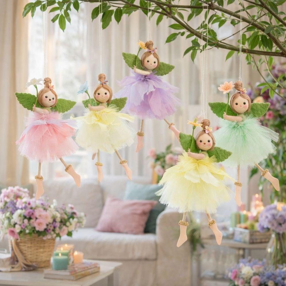 Piernas Largas Hada de las Flores Adornos Linda Falda de Malla Niña Colgante Hecho a Mano con Flor Hada de Pascua Colgante Cumpleaños Niños