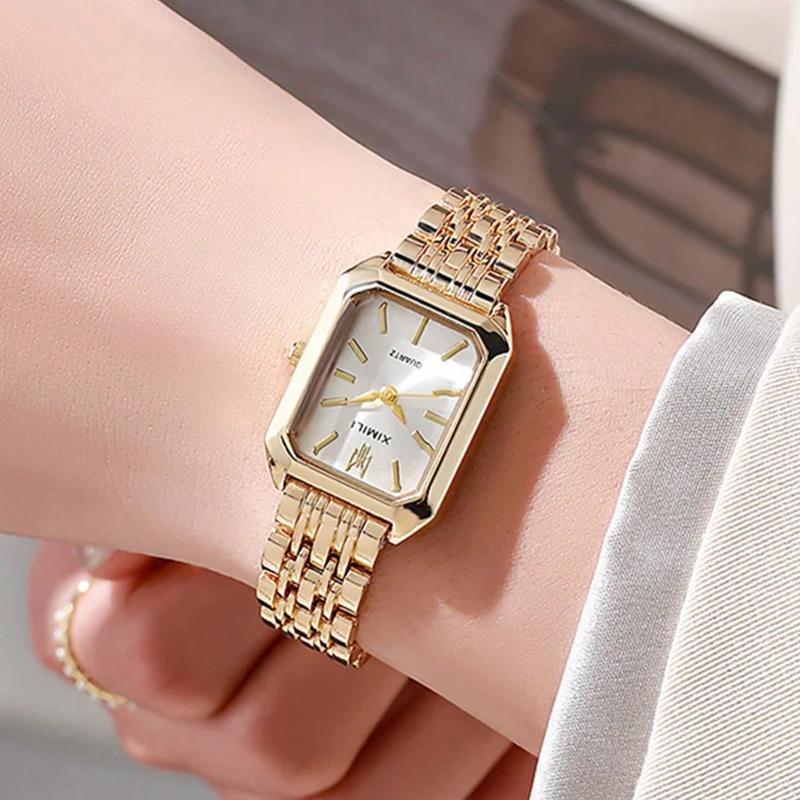 1pc Women's Fashion Quartz Watch, Simple Dial Square, High-Quality Gold Plated, Stainless Steel Strap, Suitable For Birthday, Anniversary