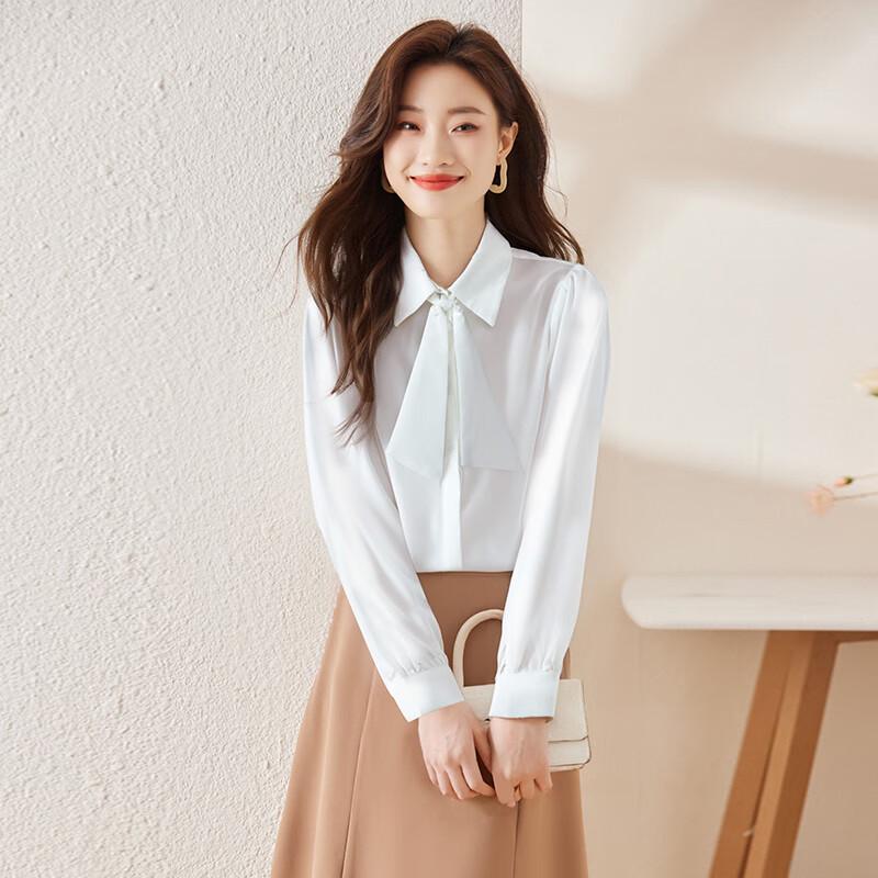 Troloman Women's Elegant Bow Tie Long Sleeve Blouse