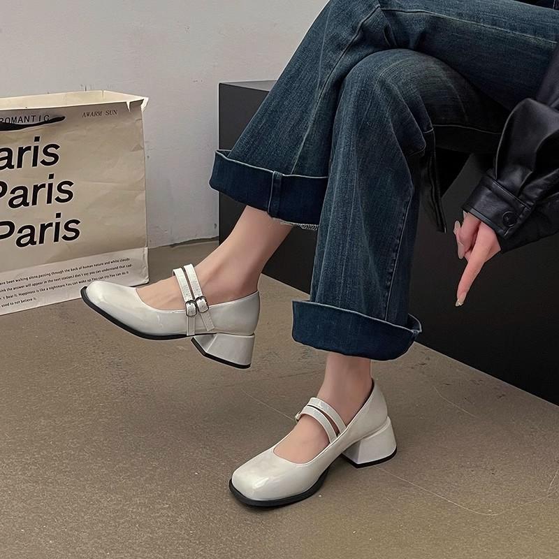French thick heel temperament retro single shoes women's 2025 spring and summer new fashion gentle square head shallow mouth Mary Jane shoes tide