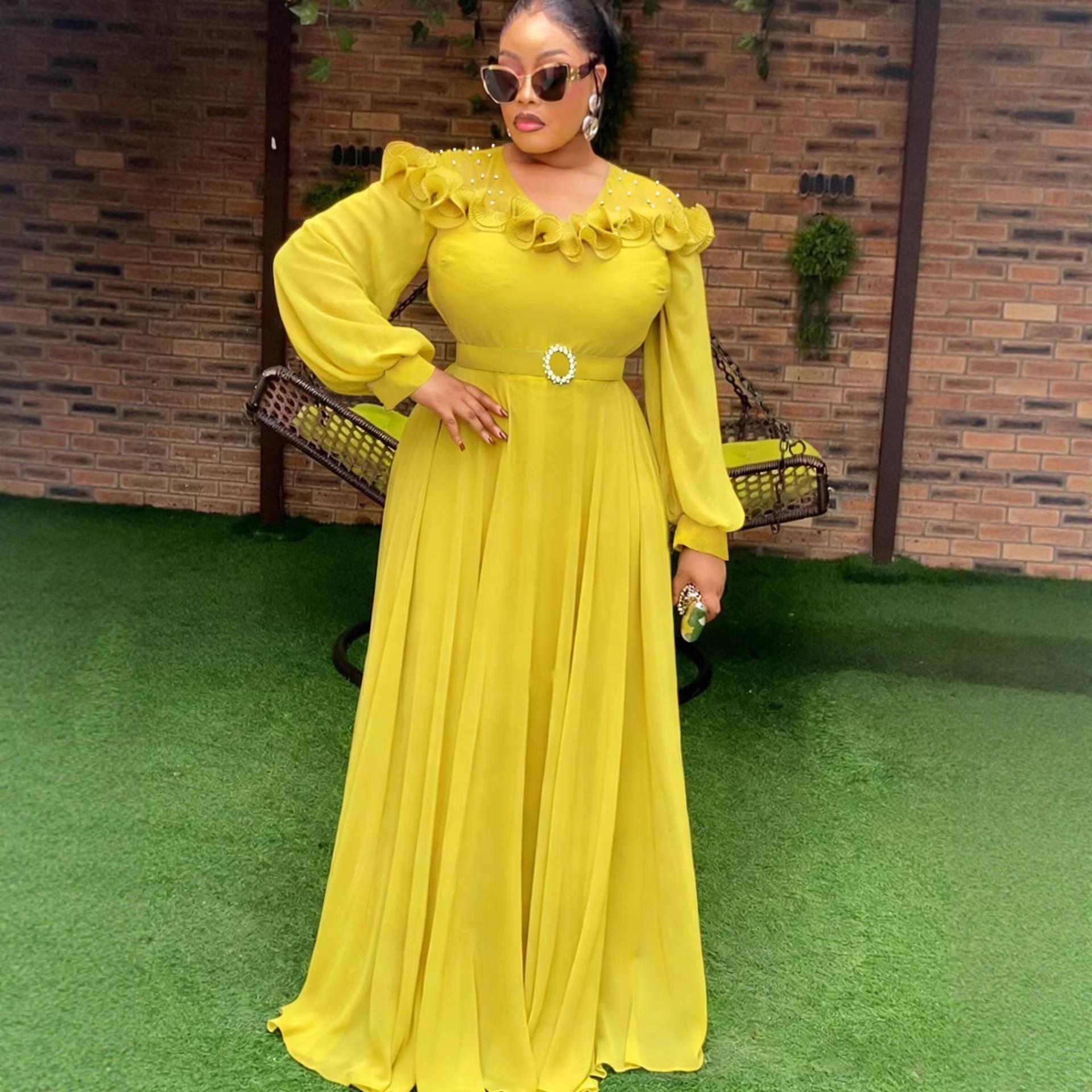 

Plus Size Women s Beaded Ruffle Chiffon Long Sleeve Evening Gown with Rhinestone Belt 1XL оливковий колір