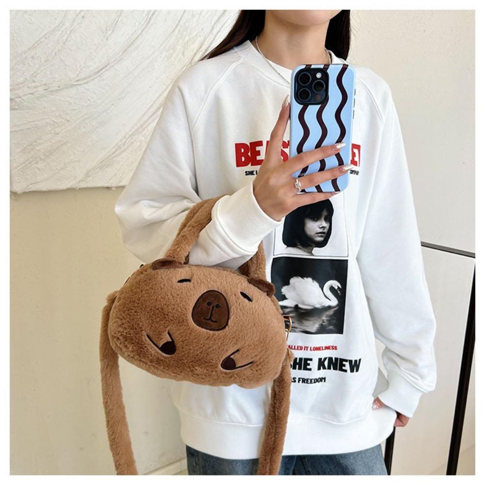 Animal Capybara Plush Handbag Cartoon Cartoon Shoulder Bag Capybara Crossbody Bag  Female Lady Girl