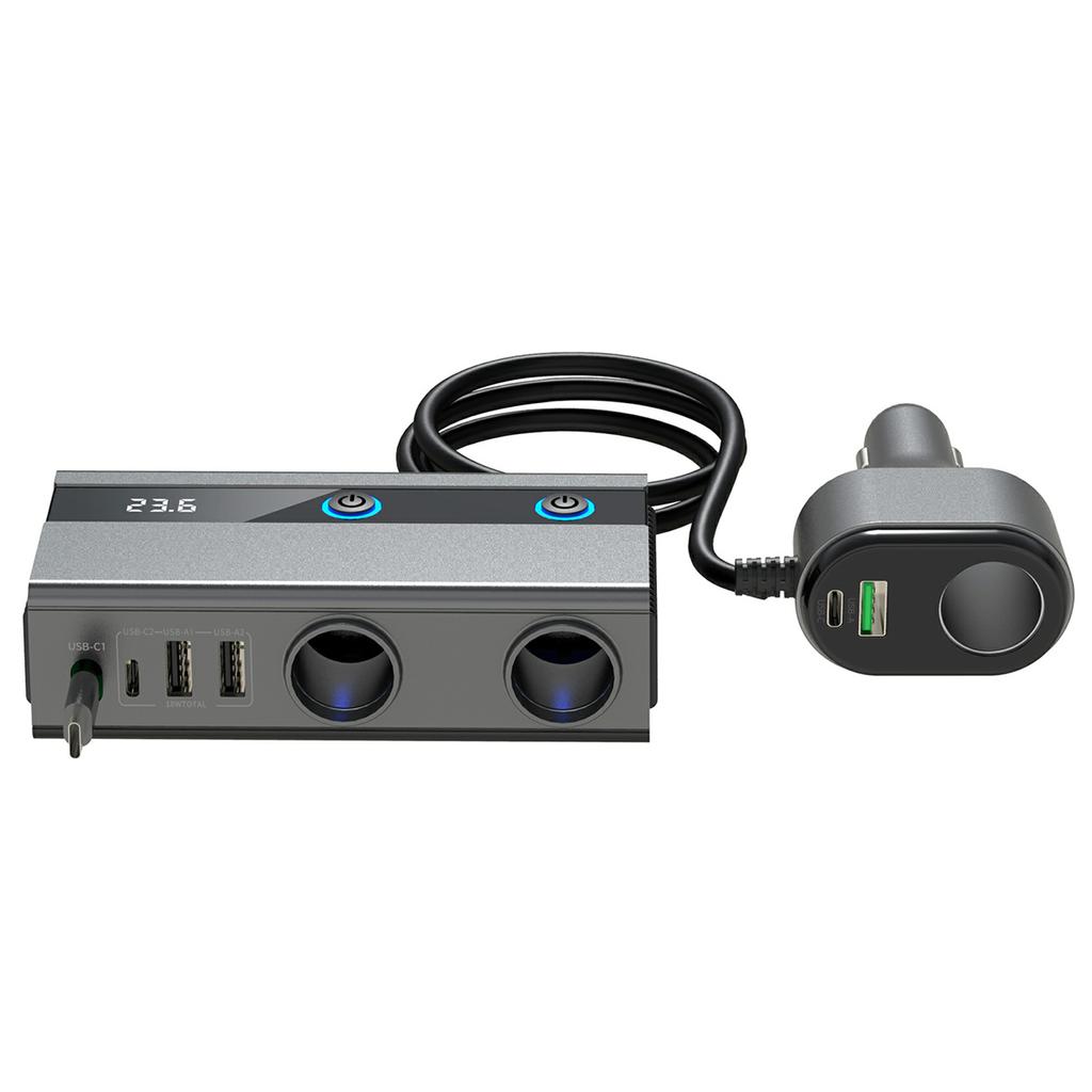 GE08 PD 65W Fast Charging Car Charger 9 in 1 Cigarette Lighter Adapter with Independent Switch and Retractable Cable