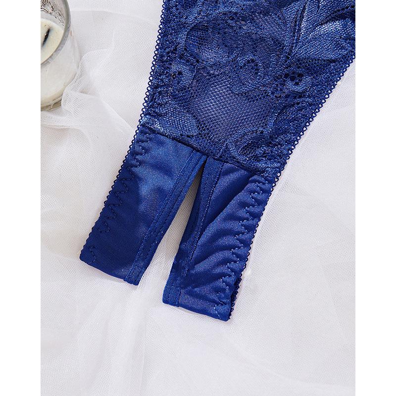 Royal Blue Open-Crotch & Open-Cup Lace Lingerie Set with Removable Thong