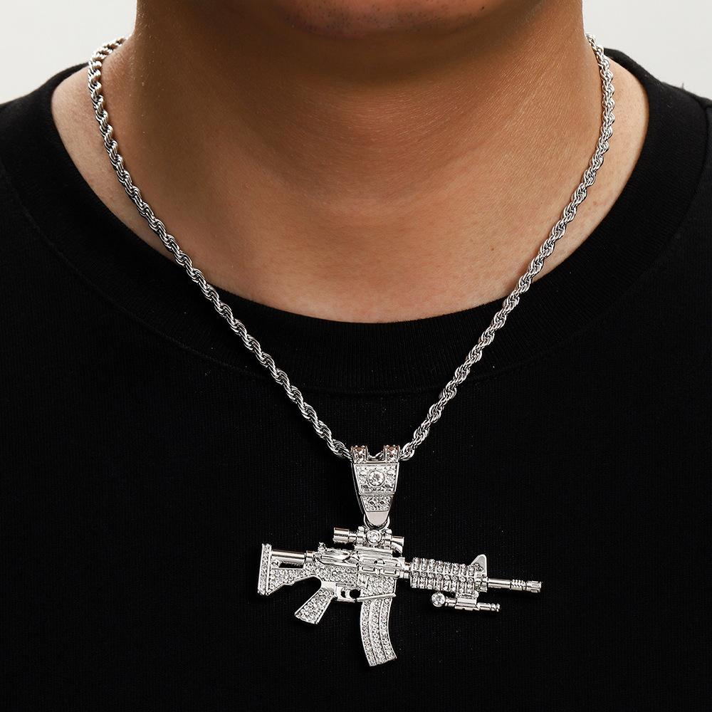 Diamond Gun Jewelry Alloy Simulation Ak Weapon Model Hip Hop Men'S Necklace