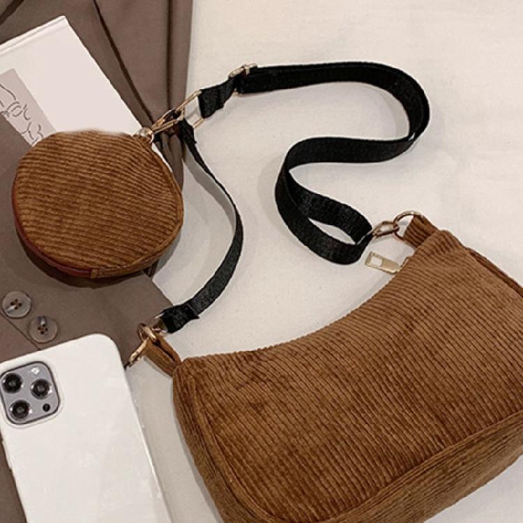 Corduroy Shoulder Bag with Mini Coin Pouch Crossbody Bags for Your Necessities