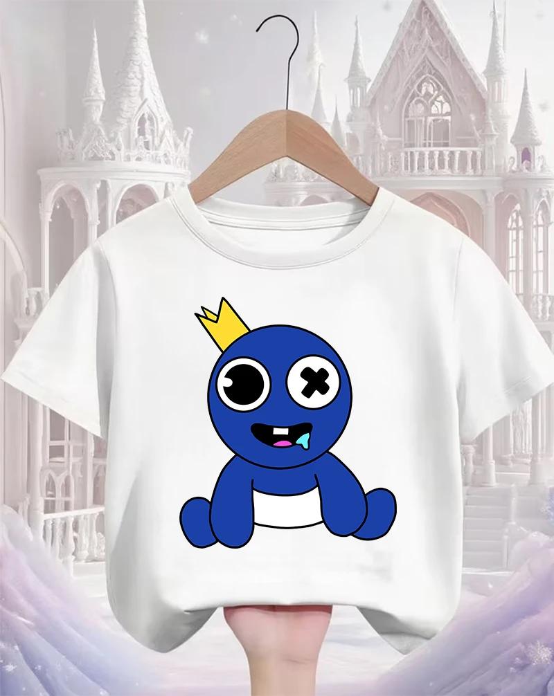 Rainbow friend cartoon pattern boy and girl summer cute round neck fashionable casual short sleeved top