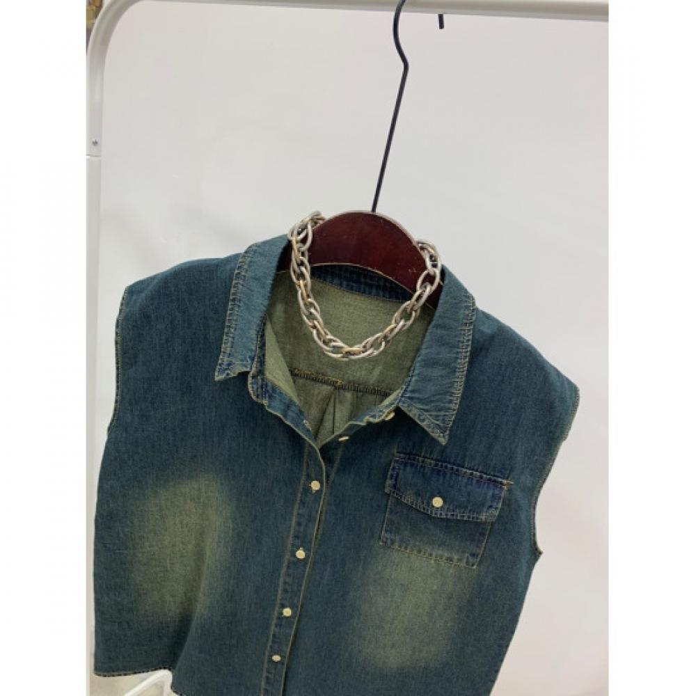 C S In The Room Women S waShed poCket SleeveleSS Denim Shirt 2Color C