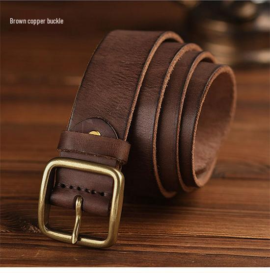 Men's Retro Cowhide Leather Belt, Durable & Versatile for Jeans & Business Attire