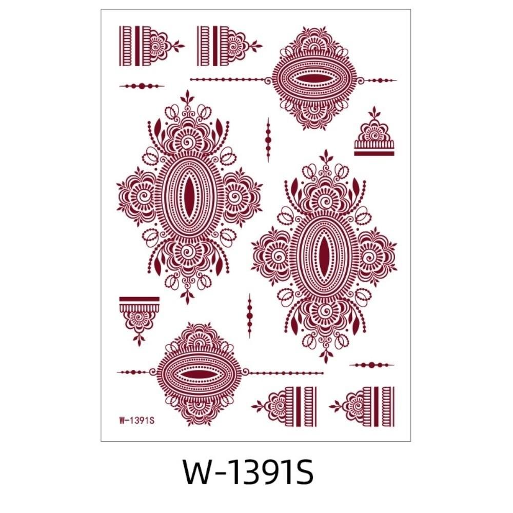 Red Mehndi Stickers Temporary Tattoo Lace Fake Tattoo Red Henna Tattoo Decals Finger Hand