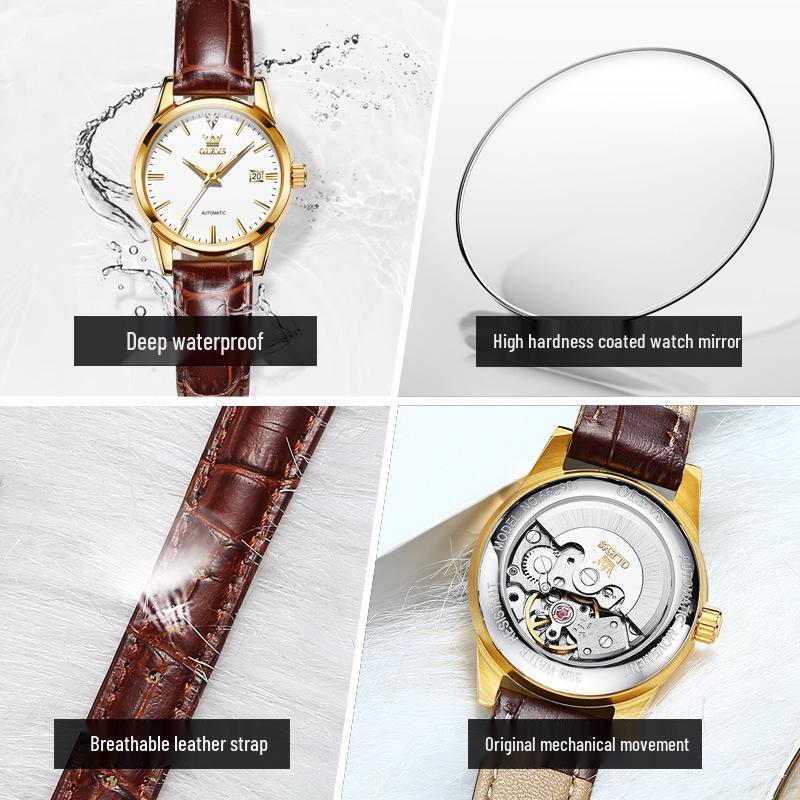 Women's Classic Waterproof Leather Strap Mechanical Watch