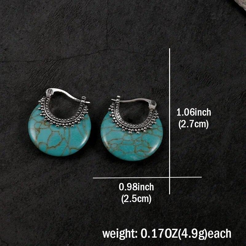 New Boho Triangle Geometric Earrings Vintage Silver Color Natural Stone Drop Dangle Earrings Accessories Jewelry