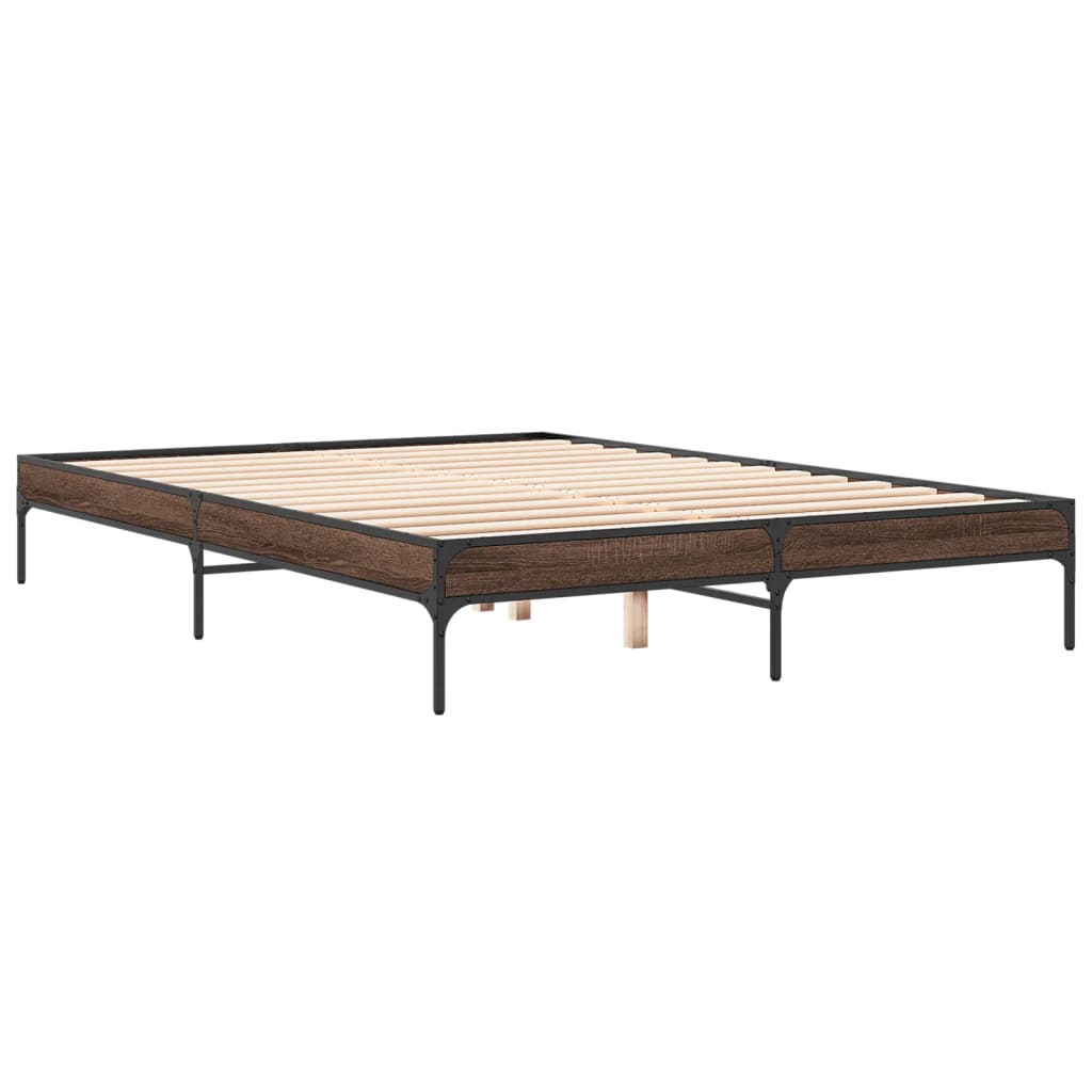 Brown Oak Effect Bed Frame 150 x 200 cm Engineered Wood & Metal