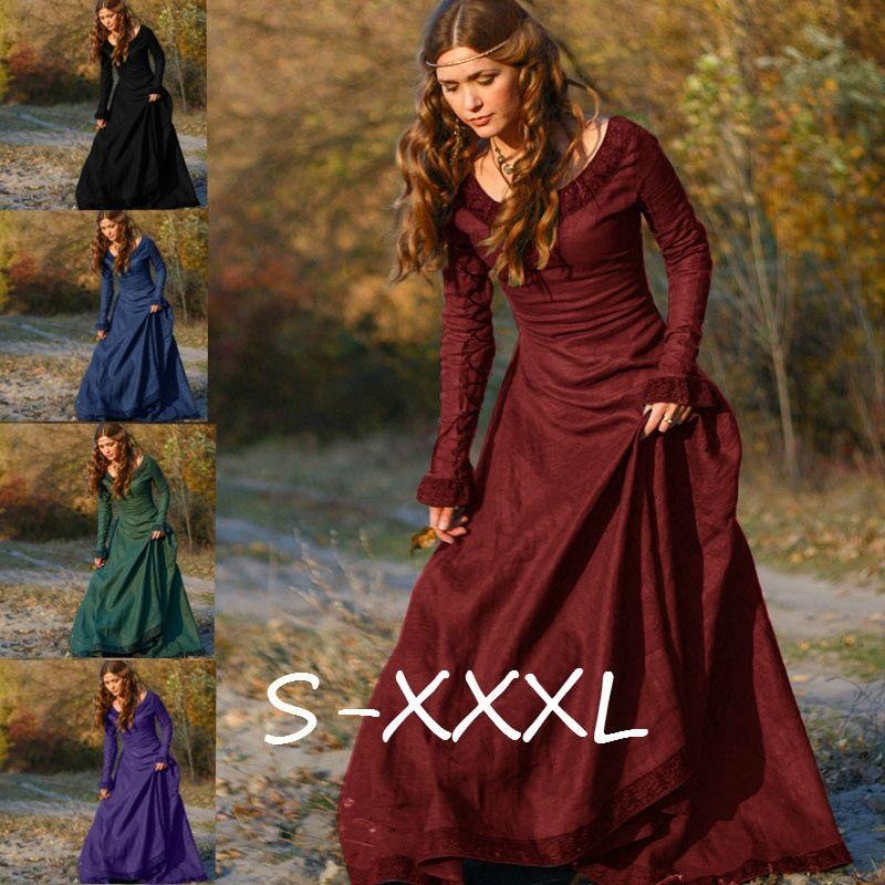 

2023 Fashion Classical Medieval Middle European Party Long Sleeves round Neck Women Dress Women Dress Purple M