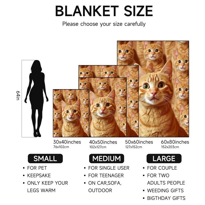 1 piece orange cat-themed flannel blanket, soft, suitable for sofa, bed, office, all-season use.