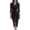 Women's Long Sleeve Dress with Lapel Collar and Zipper Slit for Work and Party