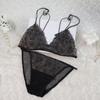 French Lace Off-Shoulder Wire-Free Triangle Cup Lingerie Set with Cotton Pad