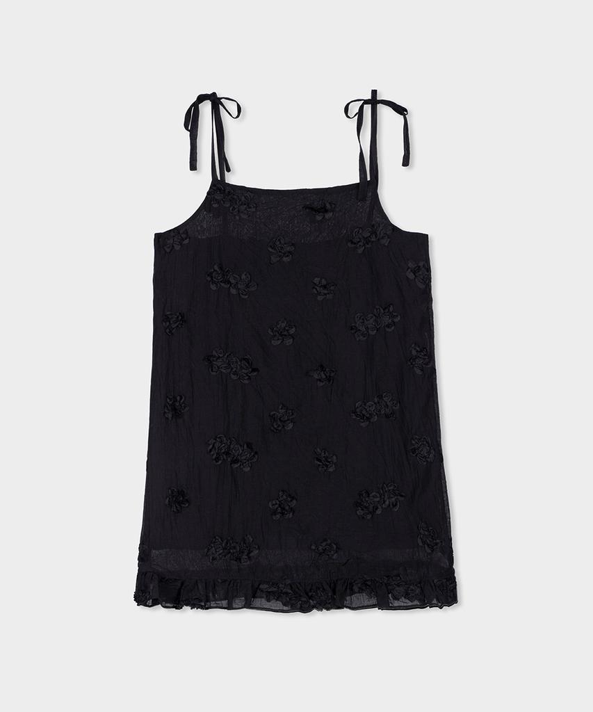 Belloel Flower Volume Ribbon Dress Black