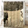 Farmhouse Bathroom Decor Shower Curtain Featuring Trust Farm Animals Black Bull White Cow With Calves Country Rustic Style Home