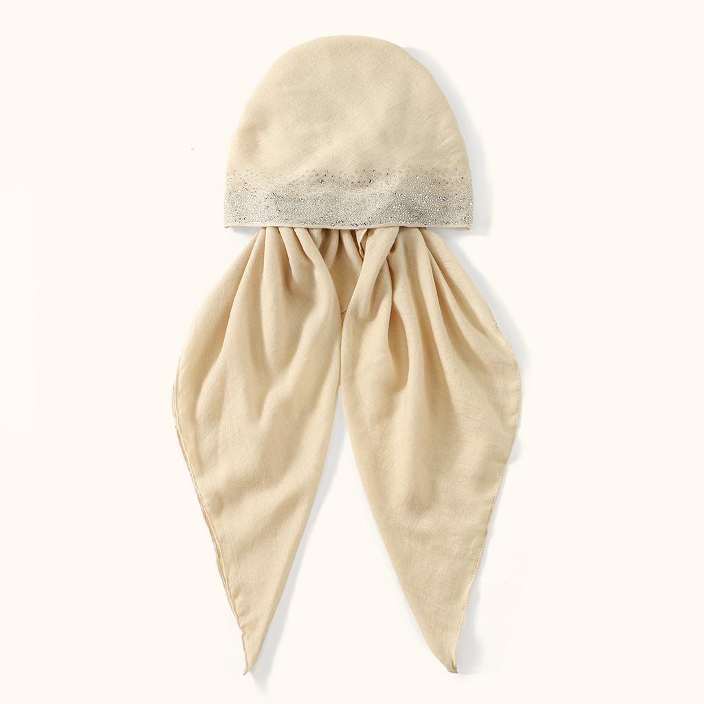 Fashion Diamond Cotton Elastic Headband Cap For Woman Stretch Shawl Plain Muslim Hijab Hat Lady Instant Scarf Islamic Turban