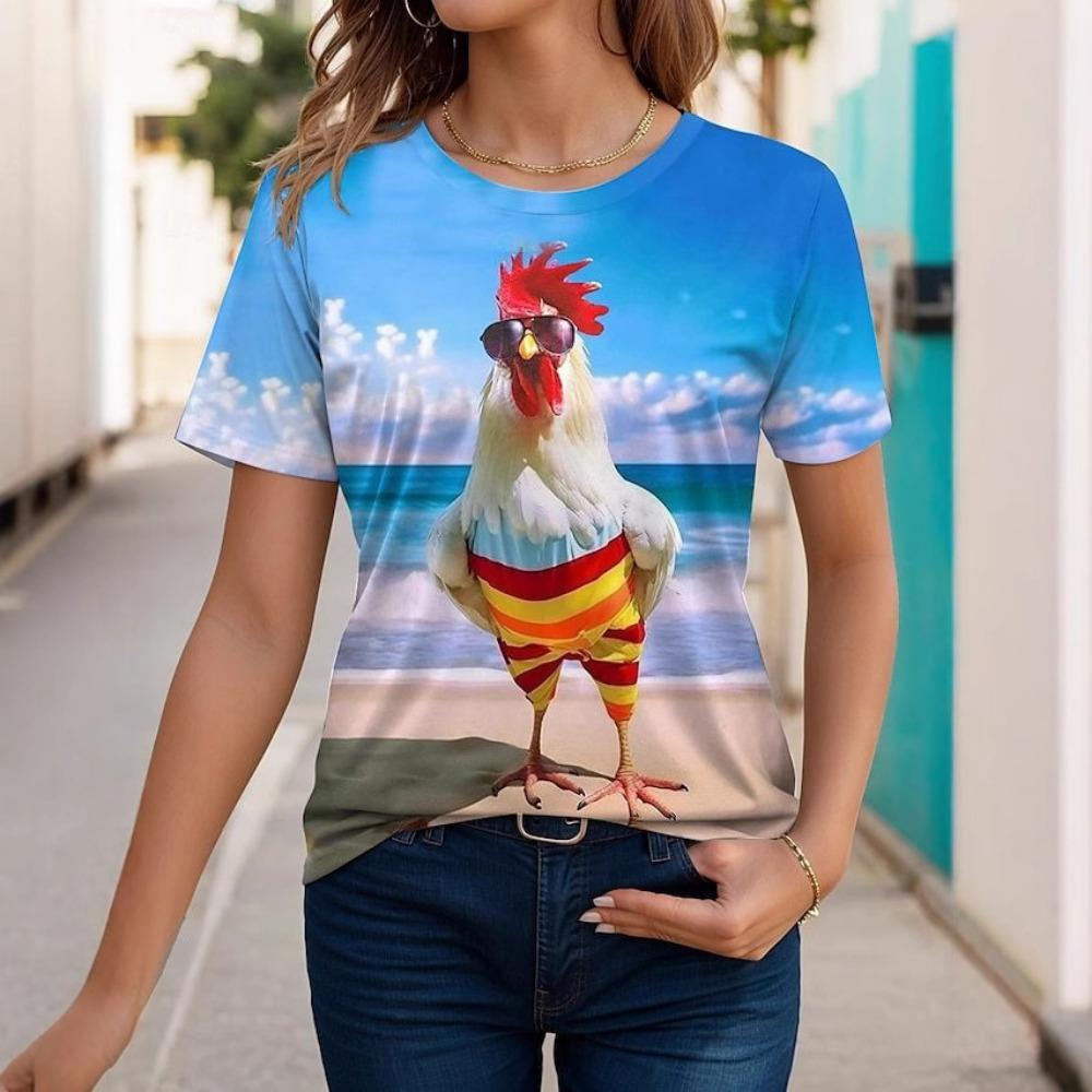 Cute Animal Series 3D Digital Printed Women's Casual and Comfortable Round Neck Short Sleeved T-shirt
