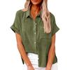 Dámská móda Volná ležérní košile s krátkým rukávem na knoflíky s klopou Jednobarevné tričko s kapsou