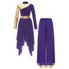 S-XXL Womens Worship Praise Dance Costume Long Sleeve Asymmetrical Hem Dress and Wide Leg Pants Contrast Color Dancewear Outfits