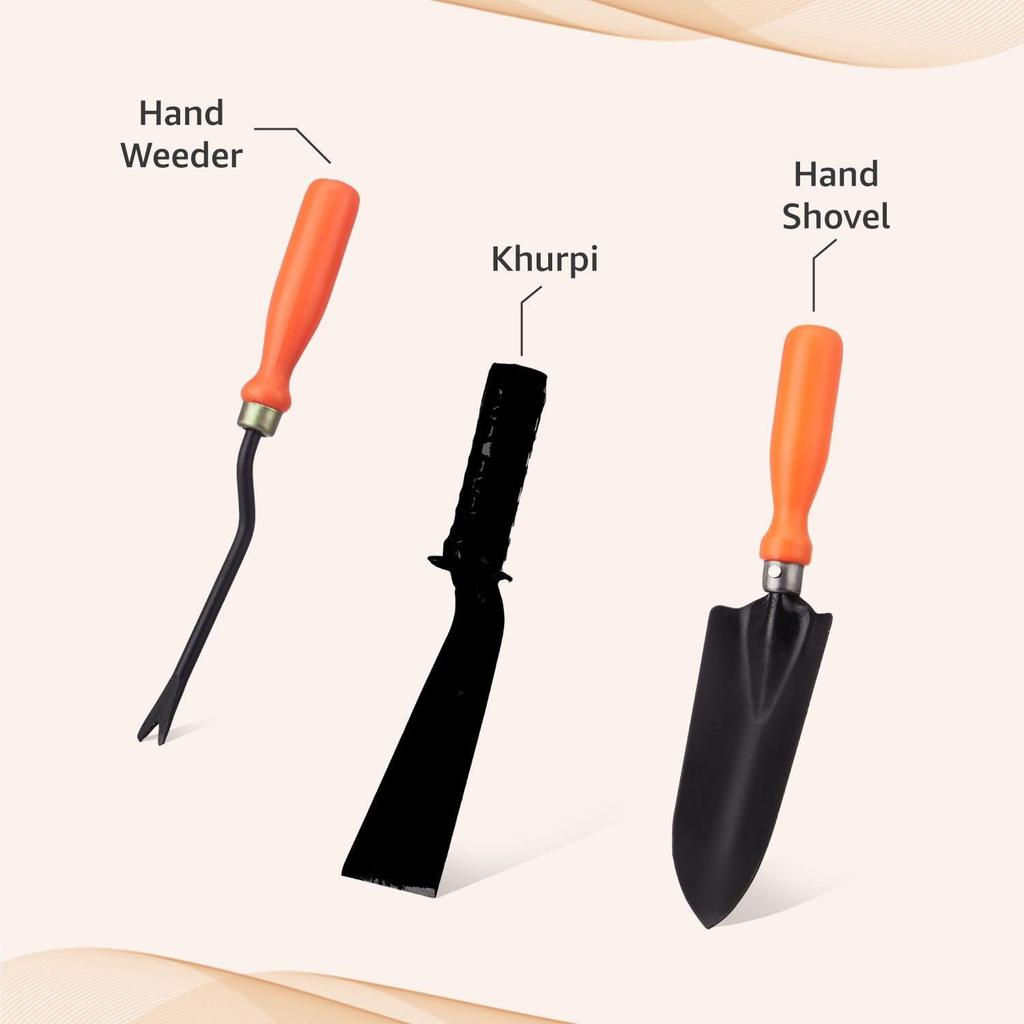 3-Piece Garden Tool Set | Small Shovel, Khurpi & Weeder | Terrace Gardening Accessories