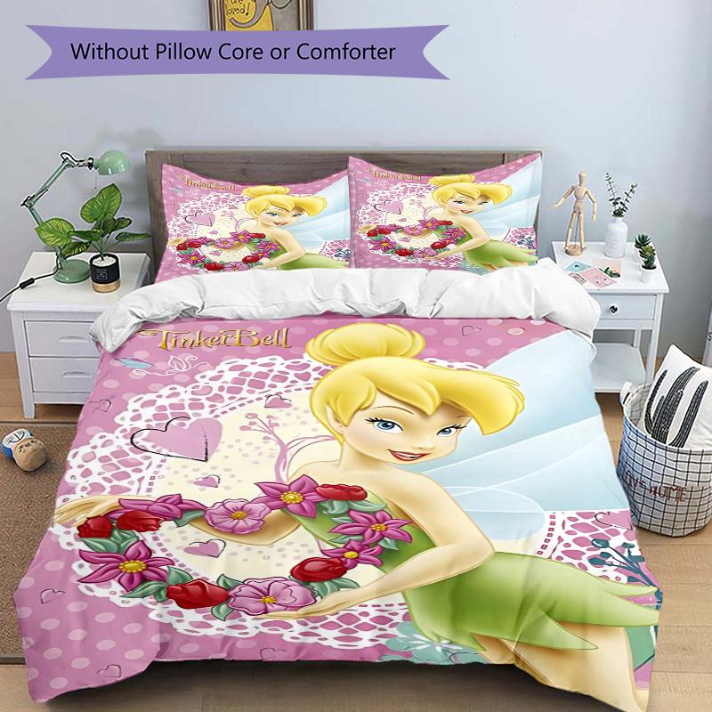 Tinker Bell Fairy Flowers Print 3Pcs Bedding Setduvet Cover With 2 Bedropillowcase Home Birthday Gift