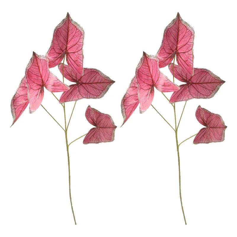 50cm Artificial Plants Film 5 Forks Colorful Taro Leaves Table Decorative Simulation Green Plant Leaf Wedding Decoration Floral