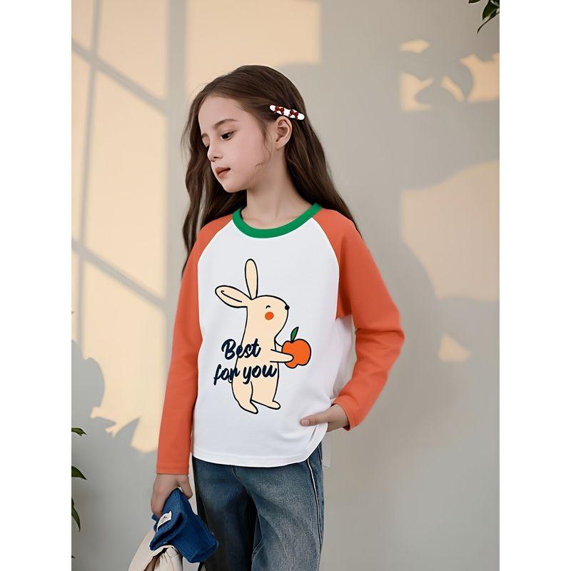Trendy Children's Clothing for Girls, Pure Cotton Long-Sleeve T-Shirt, New Autumn Korean Style Cartoon Print Base Shirt, Baby Clothes Ins