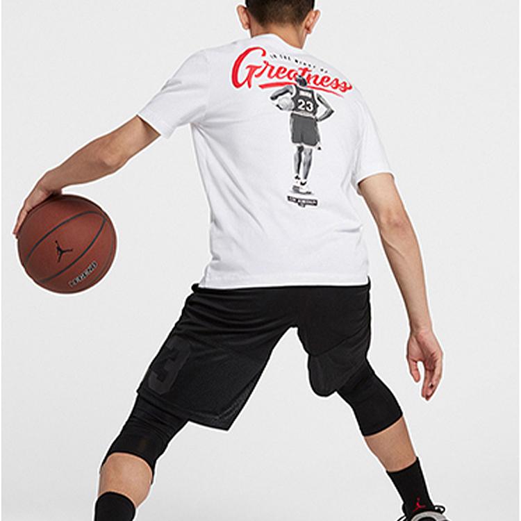 Jordan Einfarbiger Rückendruck Pullover Basketball T-Shirt Herren Tops Weiß CI0079-100
