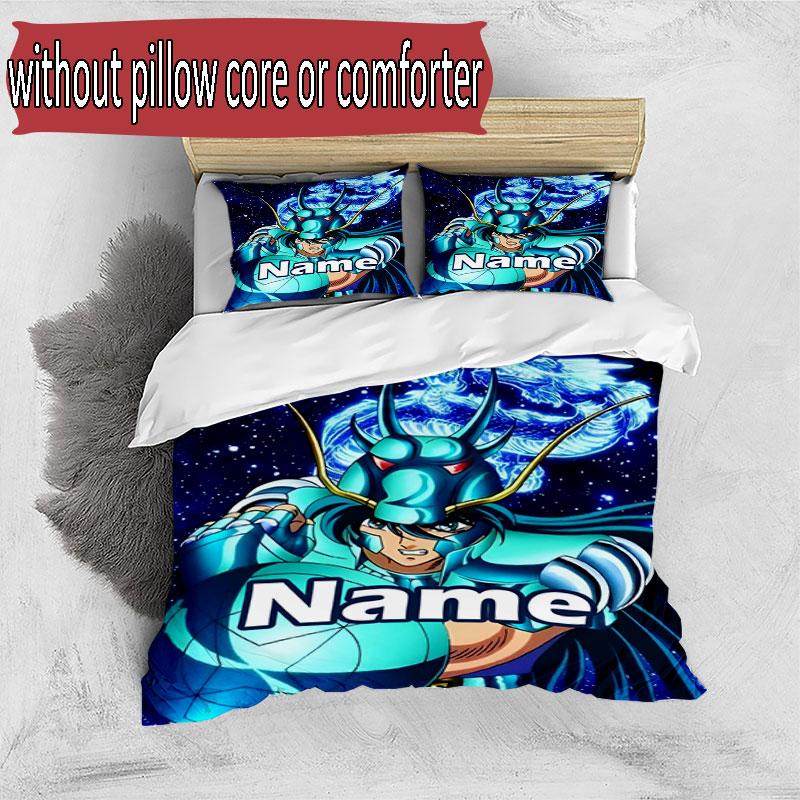 3pcs Duvet Cover Set (1*Duvet Cover + 2*Pillowcase, Without Core), Custom Name Saint Seiya Pattern Bedding Set, Home Bedroom Decor Gift