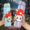 1PC Mushroom Cartoon Pattern 750ml Color Plastic Sports Water Bottle Leakproof Flip Straw Lid Suitable for Sports Office Home Use
